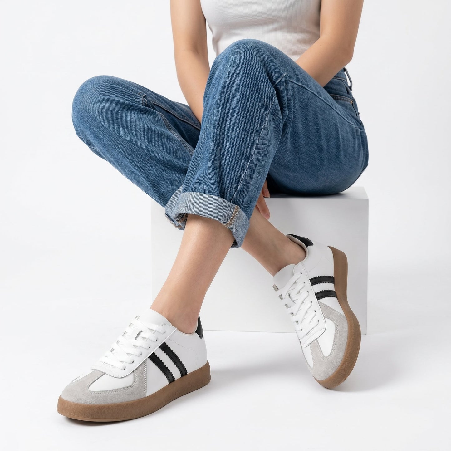 Elevateshooes Denim 2.0 Höhensneaker – Weiß, +6 cm, 39