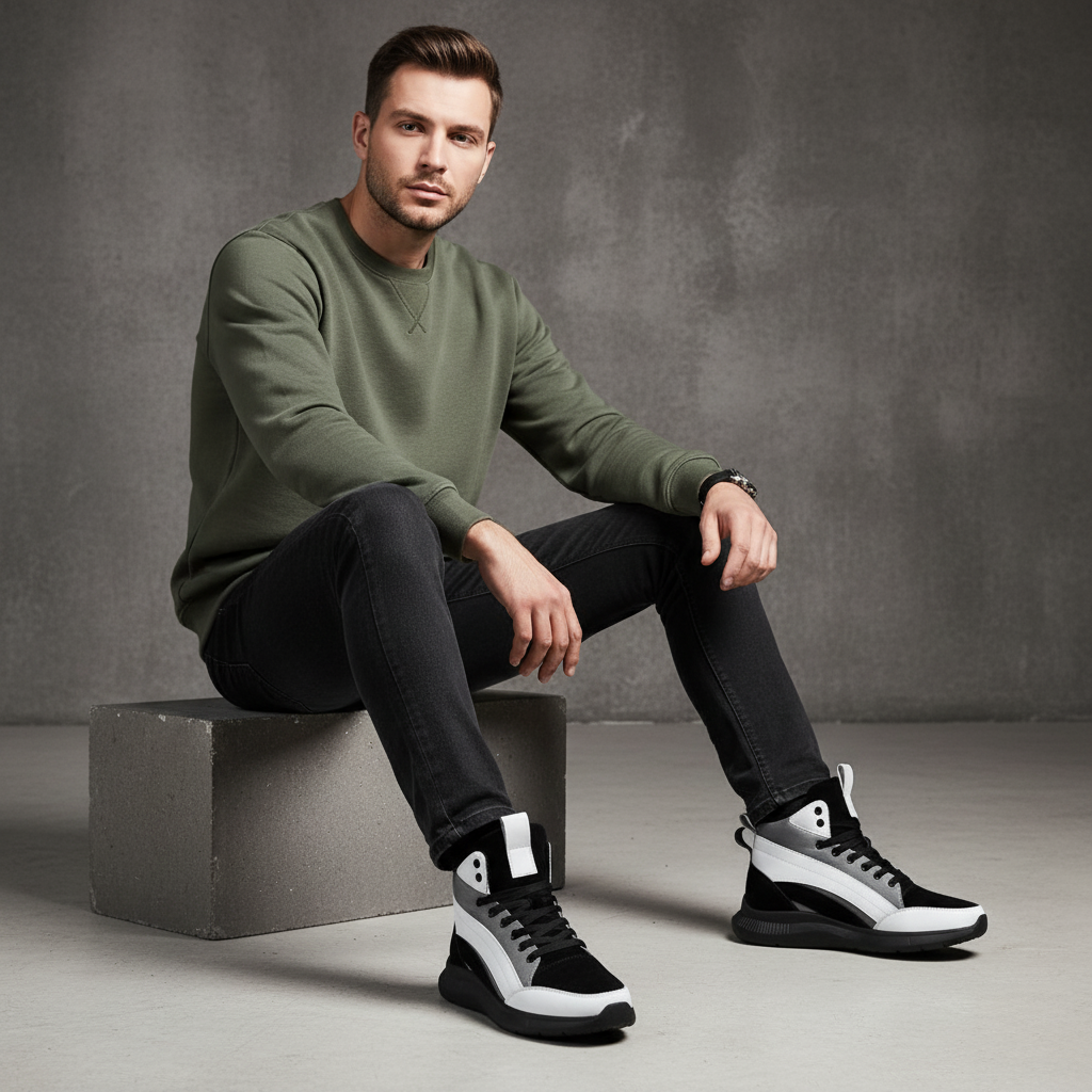 Elevateshooes Future Höhensneaker – Weiß-Schwarz, +6 cm, 40