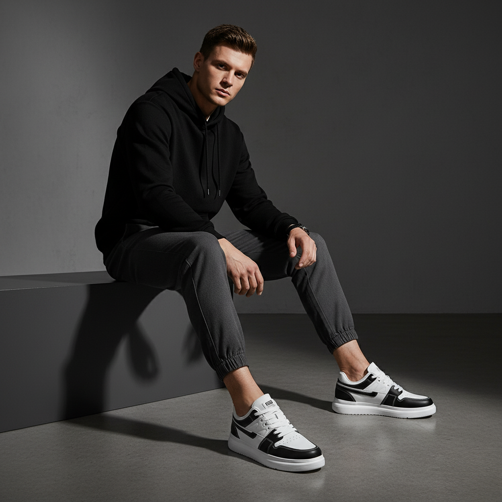 Elevateshooes Impact "black & White" Höhensneaker – Schwarz-Weiß, +10 cm, 39