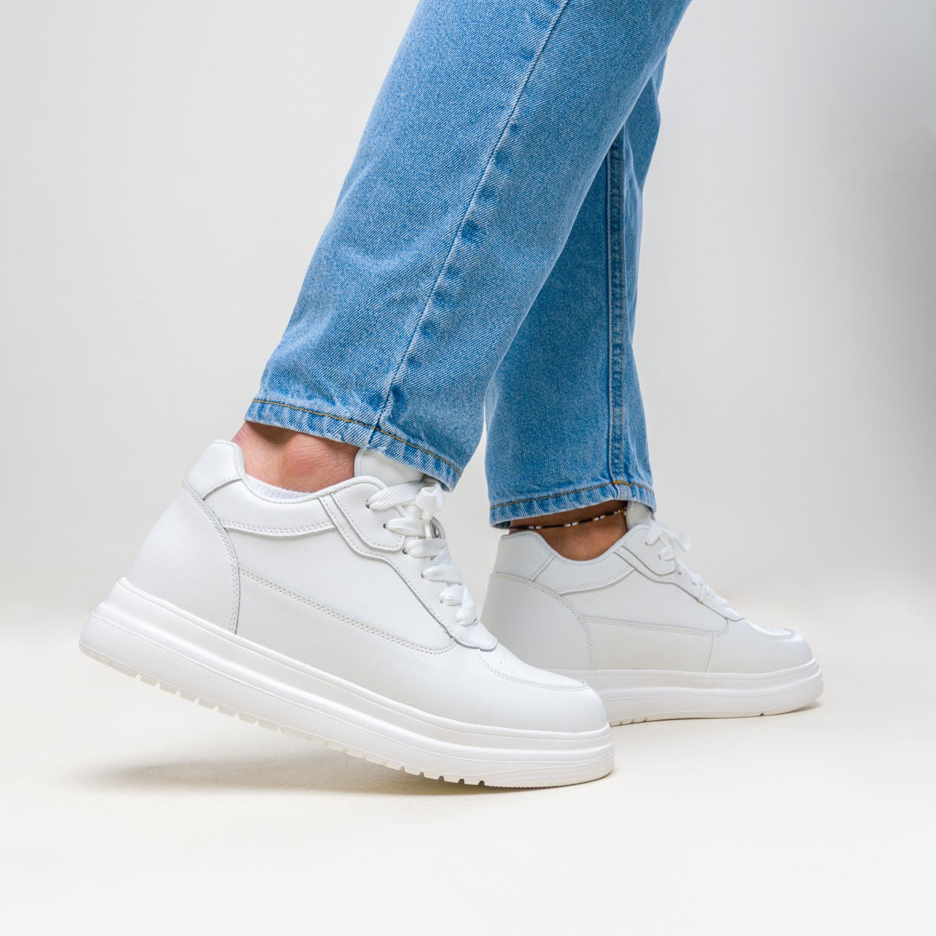 Elevateshooes White Casual Höhensneaker – +10 cm, 42, Weiß