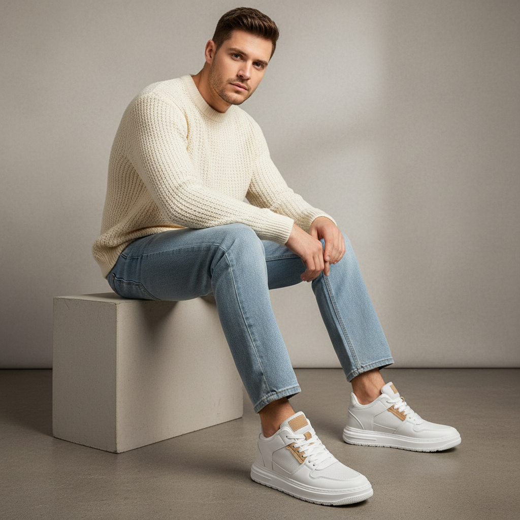 Elevateshooes Alex Höhensneaker – Weiß, +4 cm, 39